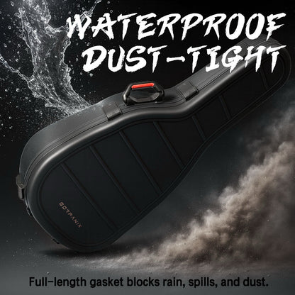 Waterproof and dust-tight GORPANIX Hard Shell Ultra-Safe 41"42" Acoustic Guitar Case with full-length gasket for ultimate weather protection.